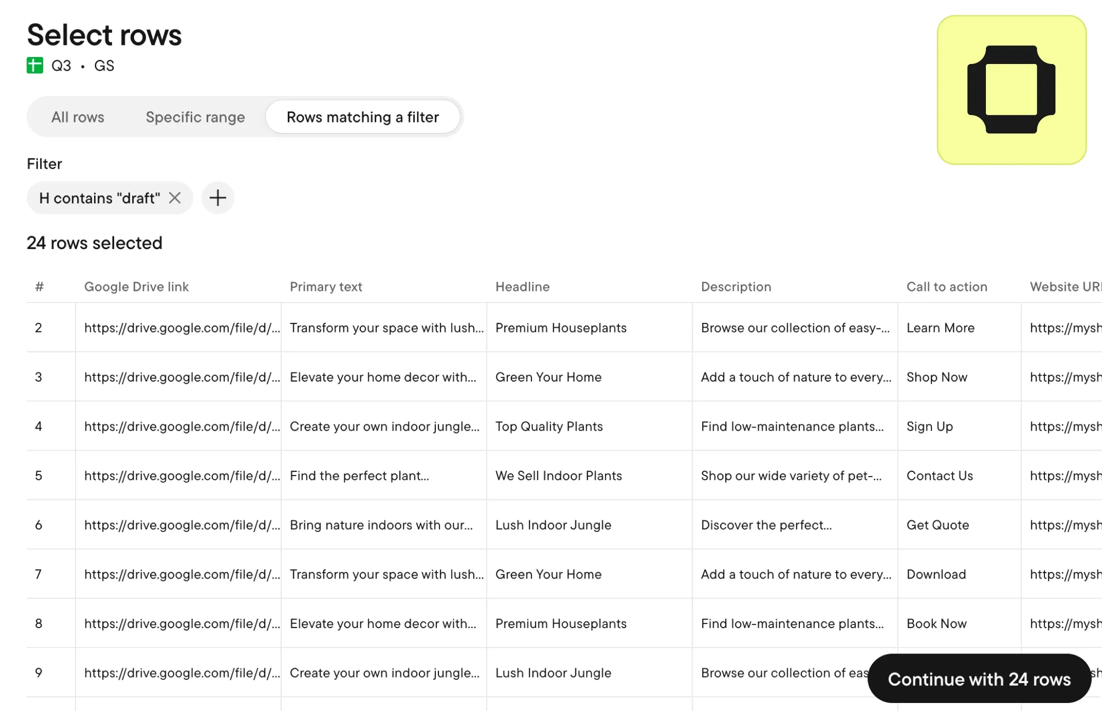 Choose which rows to launch